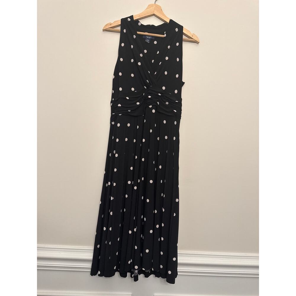 Chaps Black Polka Dot Wrap Front Midi Dress L - Picture 2 of 4